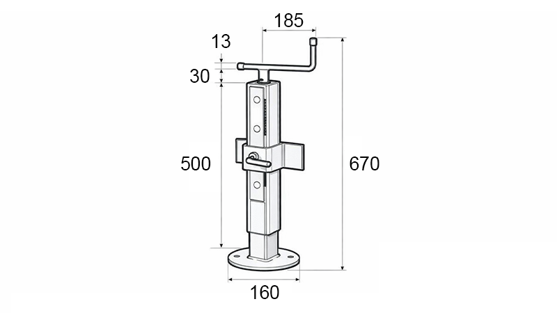 JUSTERBAR GEVIND STØTTEBEN (HØJDE 500 mm - SLAGLÆNGDE 300 mm) - 1.000 kg