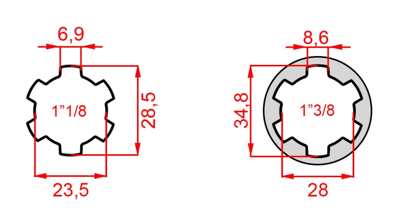 KARDANSKI NASTAVEK Z ZATIČEM iz 1-3/8 na 1-1/8 (150 mm)