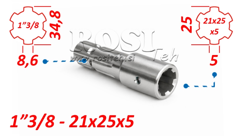 KARDANSKI NASTAVEK iz 21x25x5 (6 zob) na 1-3/8 (140 mm)