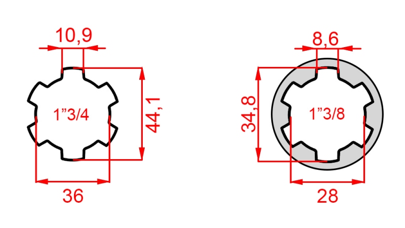 KARDANADAPTER MED TAP FRA 1-3/8 TIL 1-3/4 (165 mm)