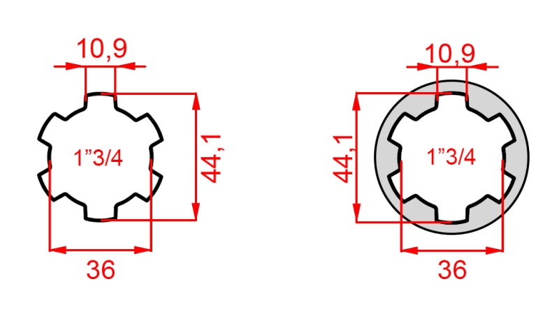KARDANADAPTER MED TAP FRA 1-3/4 TIL 1-3/4 (165 mm)
