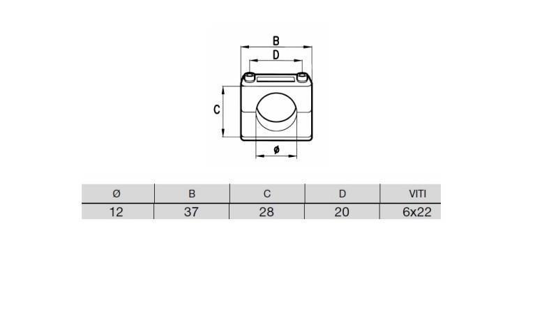RØR HOLDER DIAMETER 12 - dimensioner