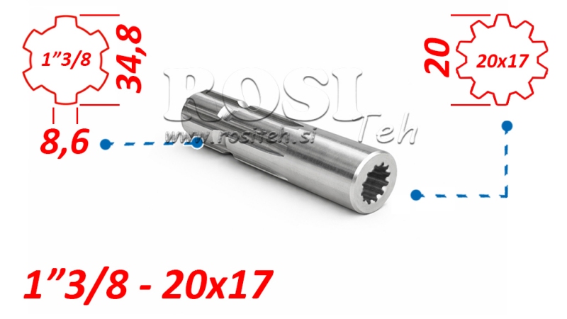 KARDANADAPTER FRA 20x17 (12 SPLINES) TIL 1-3/8 (120 mm)