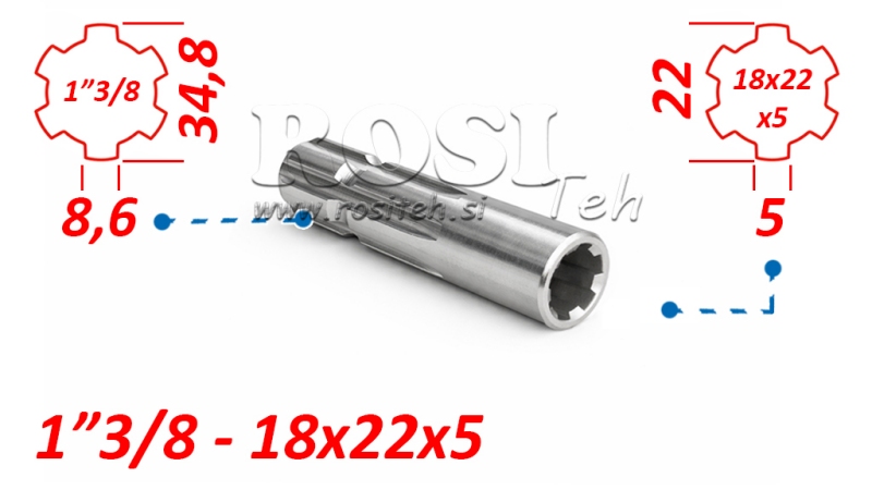 KARDANADAPTER FRA 18x22x5 (6 SPLINES) TIL 1-3/8 (120 mm)