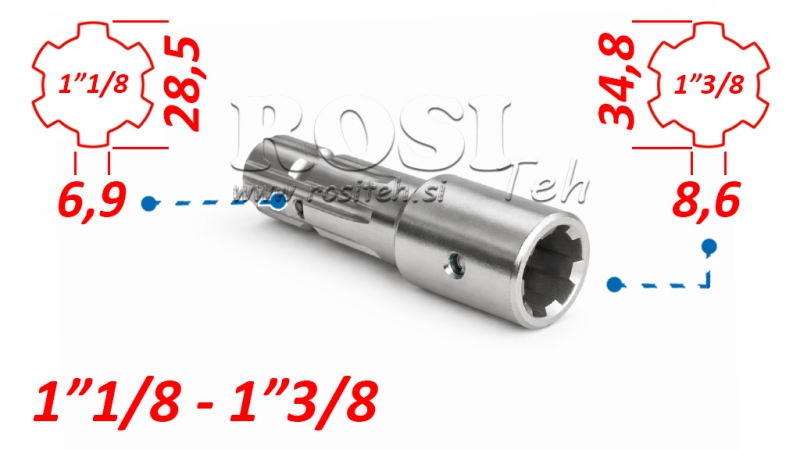 KARDANADAPTER FRA 1-3/8 TIL 1-1/8 (140 mm)
