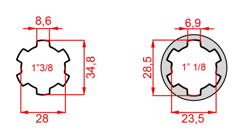 KARDANADAPTER FRA 1-1/8 TIL 1-3/8 (140 mm)