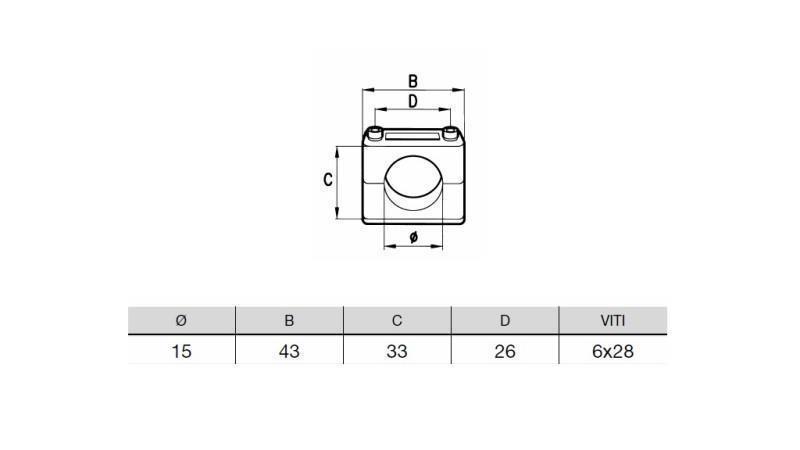 RØR HOLDER DIAMETER 15 - dimensioner
