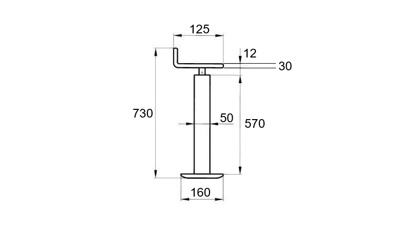 GEVIND STØTTEBEN (HØJDE 730 mm - SLAGLÆNGDE 255 mm) - 300 kg