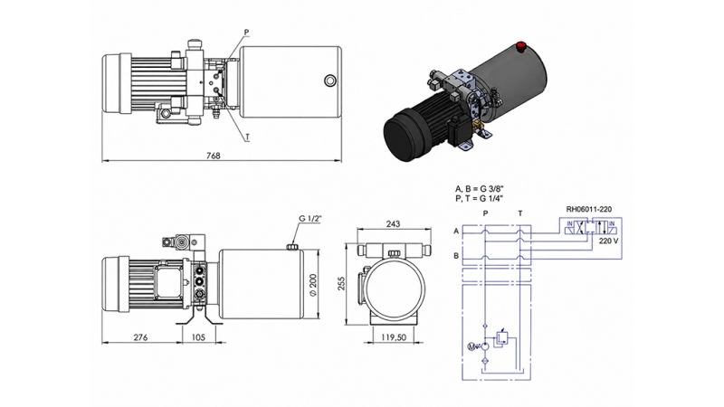 MINI HYDRAULISK POWER-PACK 380V AC (2.2 kW) - 8.0 cc - 11.2 lit/min - tank 12 lit