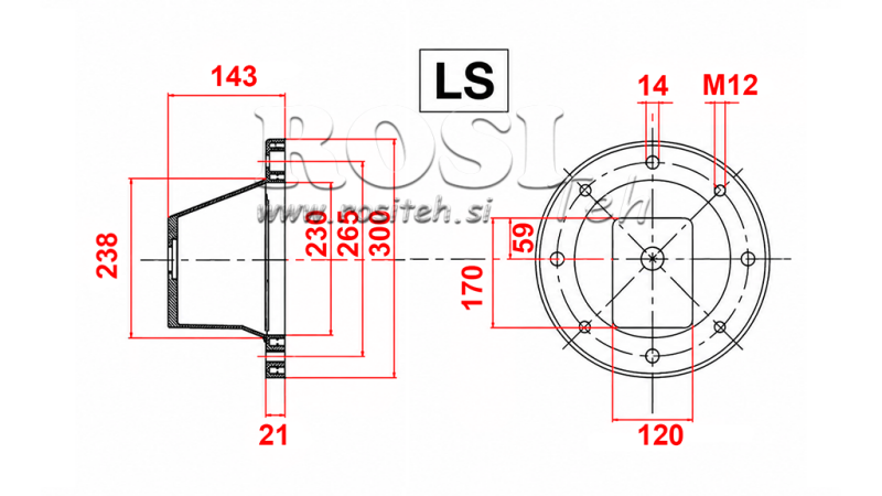 HYDRAULISK FLANGE - KLOKKE LS300 (EM5,5-9KW/GR2)