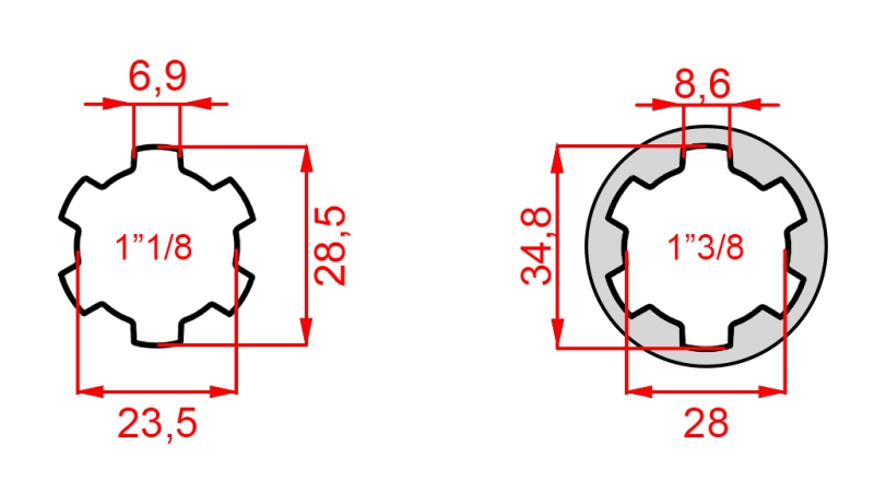 KARDANADAPTER FRA 1-3/8 TIL 1-1/8 (140 mm)