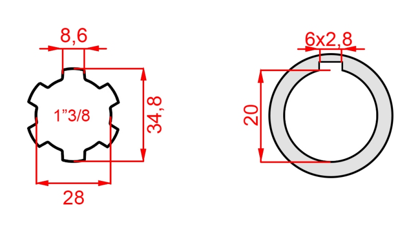 KARDANADAPTER 1-3/8 - HUL fi 20 mm (145 mm)