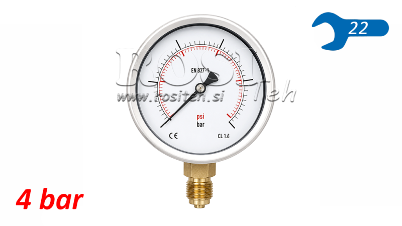MANOMETER DN100 VERTIKAL 0 - 4 BAR - 1/2