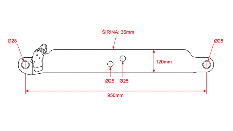 NEDRE LØFTEARME TIL TREPUNKTSOPHÆNG CAT.3 - 120x35 mm - 950 mm (140 HP)