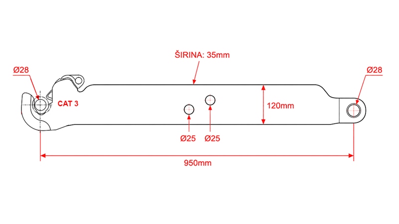 NEDRE LØFTEARME TIL TREPUNKTSOPHÆNG CAT.3 - 120x35 mm - 950 mm (140 HP)