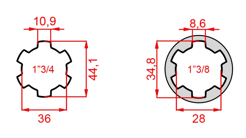 KARDANADAPTER FRA 1-3/8 TIL 1-3/4 (150 mm)