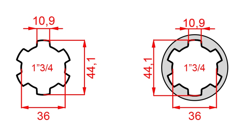 KARDANADAPTER FRA 1-3/4 TIL 1-3/4 (165 mm)