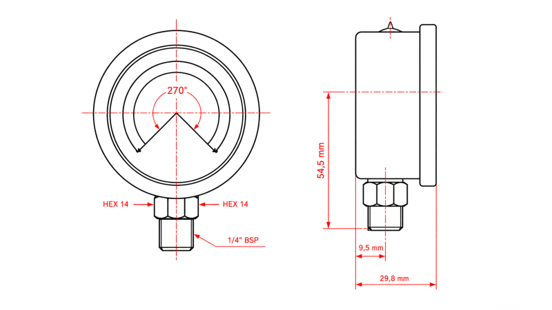 VAKUUMMÅLER DN63 VERTIKAL -1 - 0 BAR - 1/4