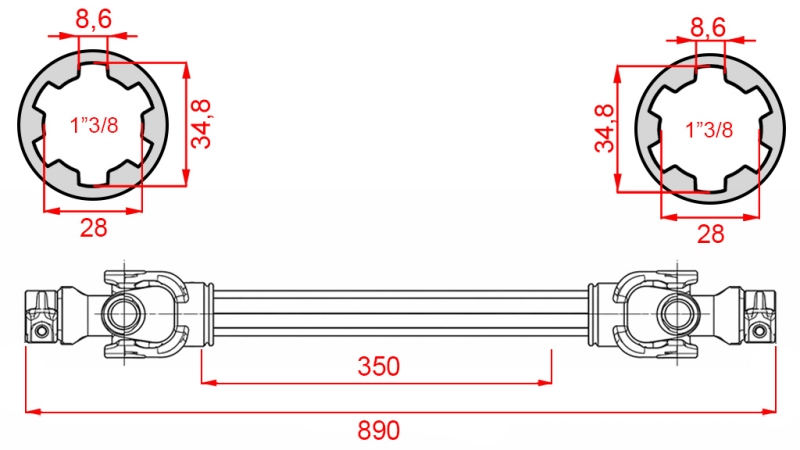 ECO KARDANAKSEL 890mm 30-75HP STANDARD