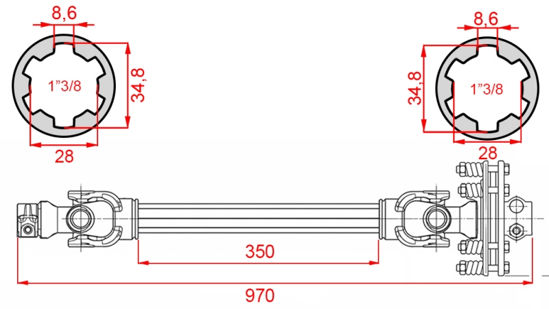 ECO KARDANAKSEL 970mm 70-110HP MED FRiktIONSKOBLING