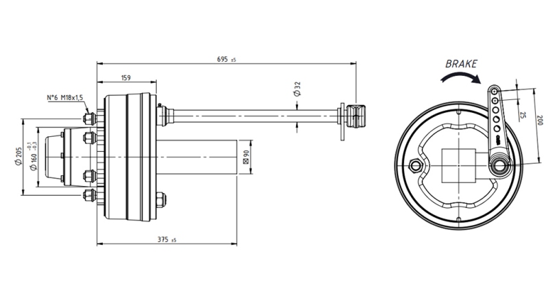 HALV-AXEL MED BREMSER 5.250 KG L.290 MM