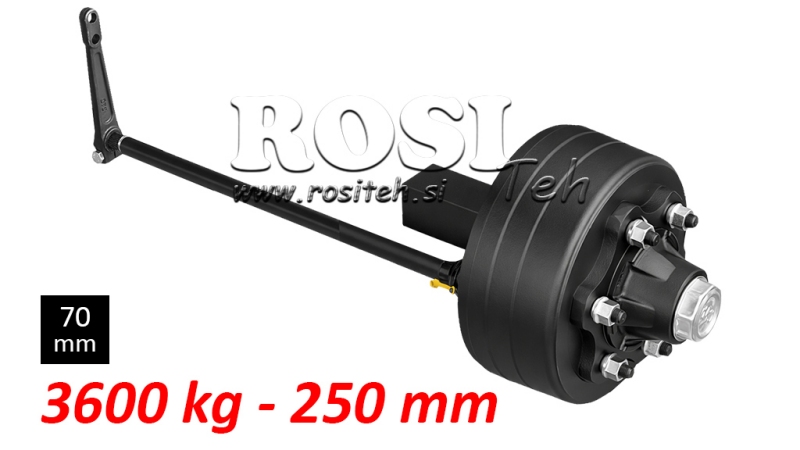 HALVAKSEL MED BREMSER - 3600 kg (6 SKRUER) - 250 mm