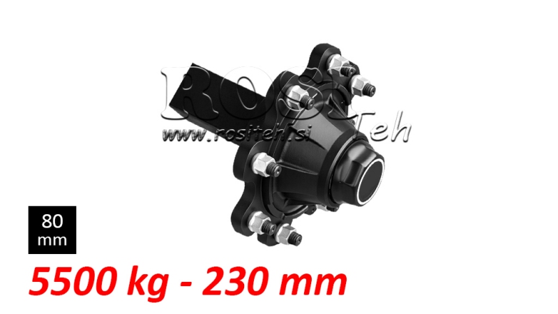 HALVAKSEL UDEN BREMSER - 5500 kg (8 SKRUER) - 230 mm