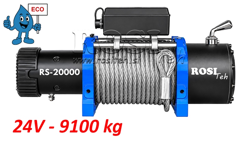 24 V ELEKTRISK SPIL RS-20000 - 9100 KG - STÅLWIRE - ECO