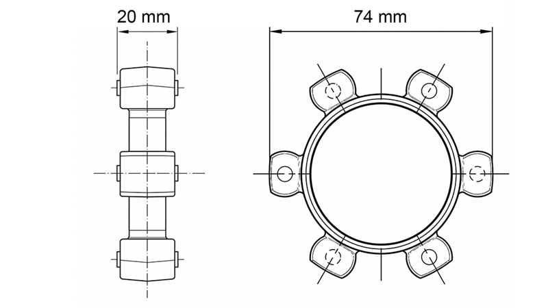 STJERNEKOBLING TIL GUMMIINDSATS ND16-ND17 (74mm)