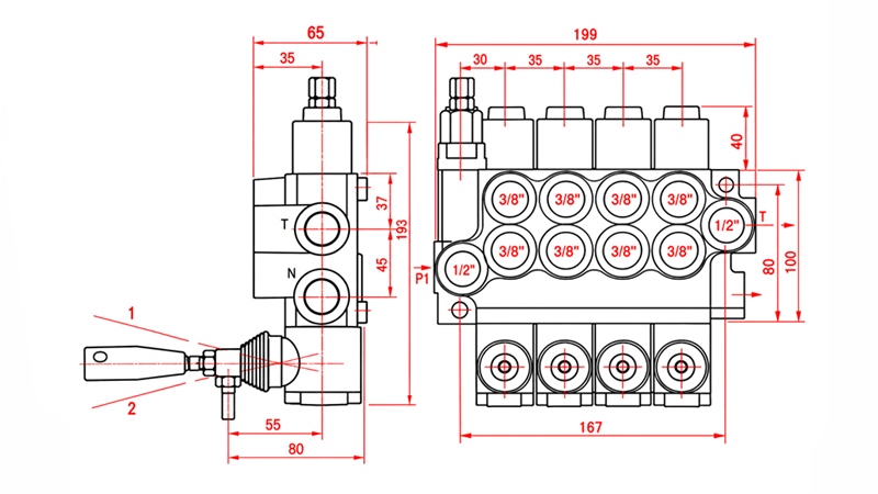 HYDRAULISK MANUEL VENTIL – 4-SEKTIONS RETNINGSVENTIL 4xR40 ECO