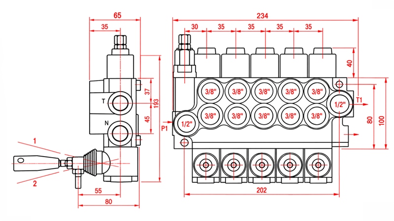 HYDRAULISK MANUEL VENTIL – 5-SEKTIONS RETNINGSVENTIL 5xR40 ECO