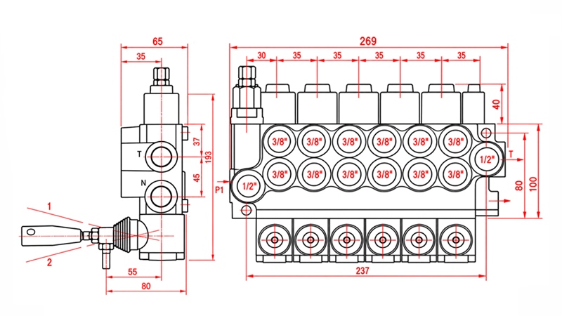 HYDRAULISK MANUEL VENTIL – 6-SEKTIONS RETNINGSVENTIL 6xR40 ECO