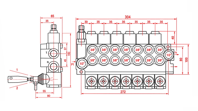 HYDRAULISK MANUEL VENTIL – 7-SEKTIONS RETNINGSVENTIL 7xR40 ECO