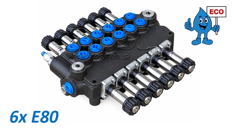 HYDRAULISK MAGNETVENTIL (UDEN SPOLER) – 6-SEKTIONS RETNINGSVENTIL 6xE80 ECO