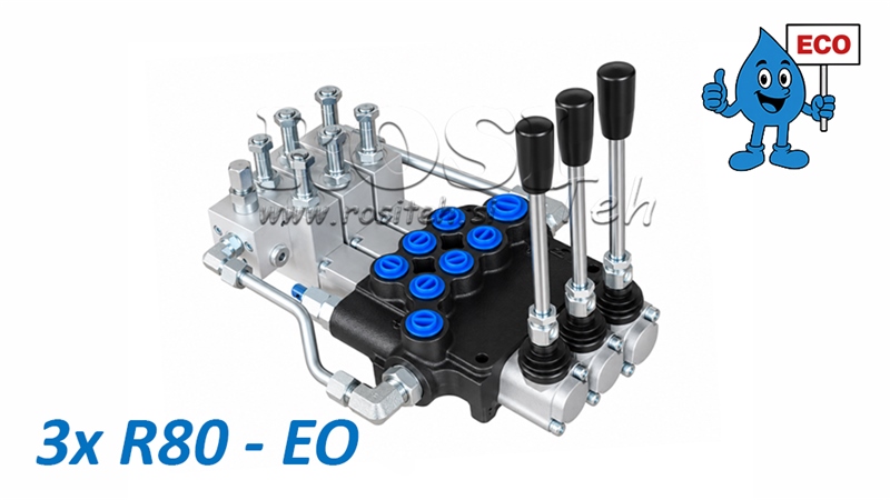 HYDRAULISK ELEKTRO-MANUEL VENTIL (UDEN SPOLER) – 3-SEKTIONS RETNINGSVENTIL 3xR80-EO ECO