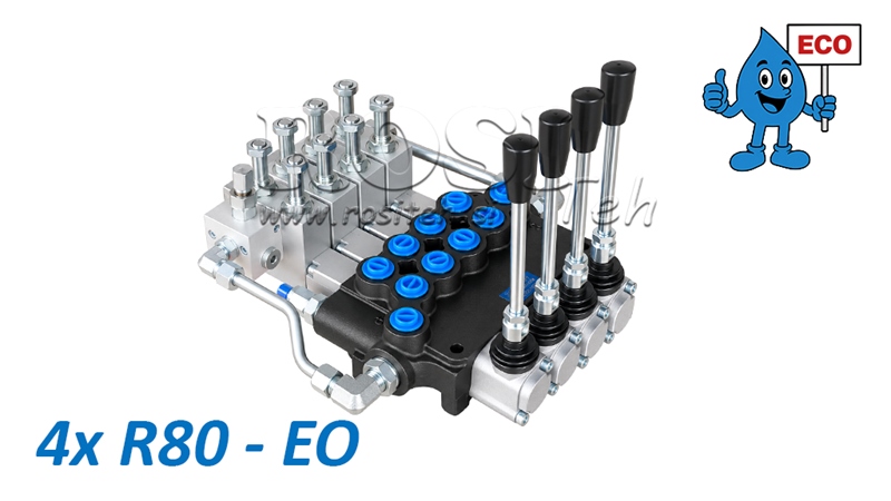 HYDRAULISK ELEKTRO-MANUEL VENTIL (UDEN SPOLER) – 4-SEKTIONS RETNINGSVENTIL 4xR80-EO ECO