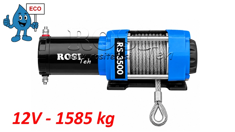 12 V ELEKTRISK SPIL RS-3500 - 1585 KG - STÅLWIRE - ECO