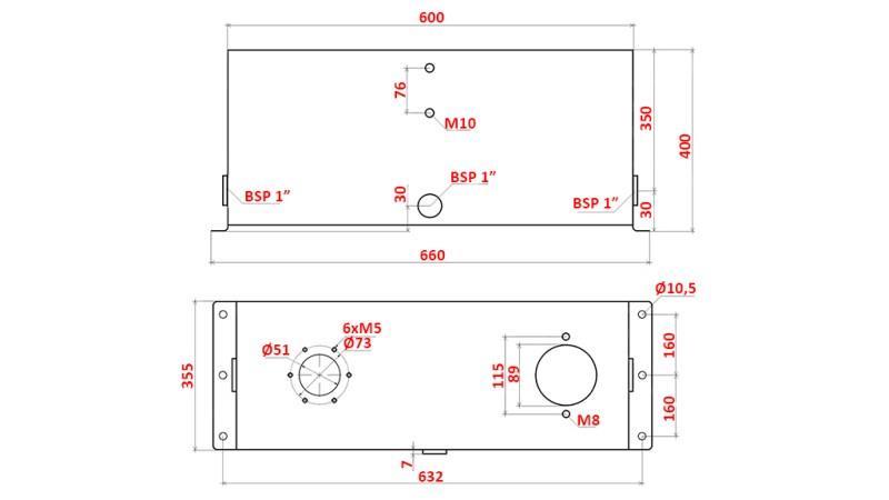 METAL RESERVOIR 75 LITER KUBE 400x355x600mm KOMPLET MED Udstyr