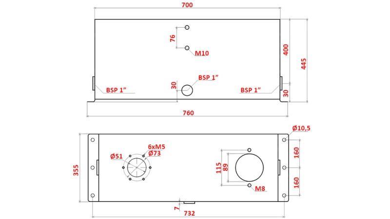 METAL RESERVOIR 100 LITER KUBE 445x355x700mm KOMPLET MED Udstyr