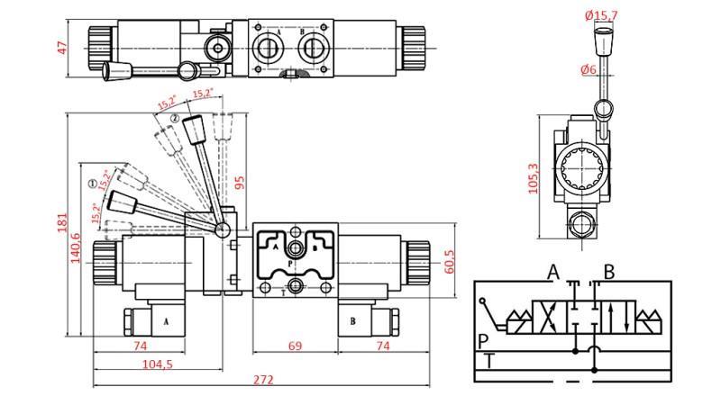 HYDRAULISK MANUEL OG ELEKTROMAGNETISK VENTIL YEAT-SAMMENSÆTNING 12V N1