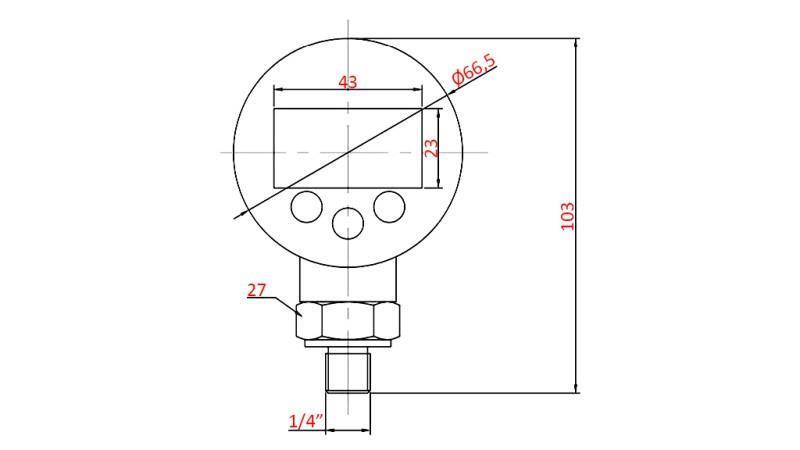 DIGITAL MANOMETER DN63 VERTIKAL 0 - 600 BAR - 1/4