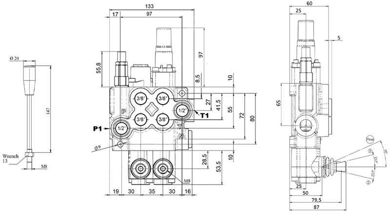 MANUEL HYDRAULISK VENTIL MONOBLOK 2xZ50 + FLYDEFUNKTION