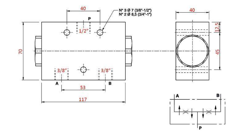 HYDRAULISK DISTRIBUTIONS VENTIL FLOW V1026 DFL 40-60 lit - 3/8 - 250 bar (max.300 bar) METAL