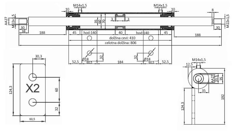 STYRINGSCYLINDER DOBBELTSIDET 60/35-250