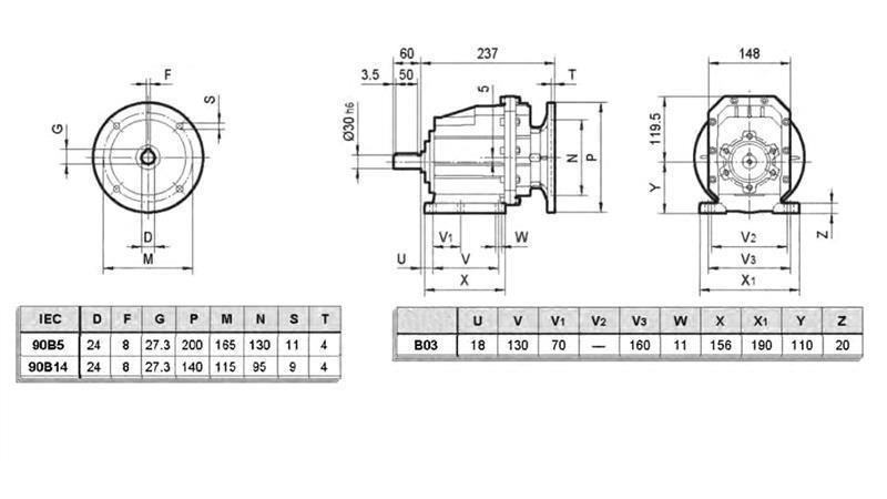 ERC03 REDUCER TIL ELEKTRISK MOTOR MS90 (1.1-1.5kW) FORHOLD 25:1