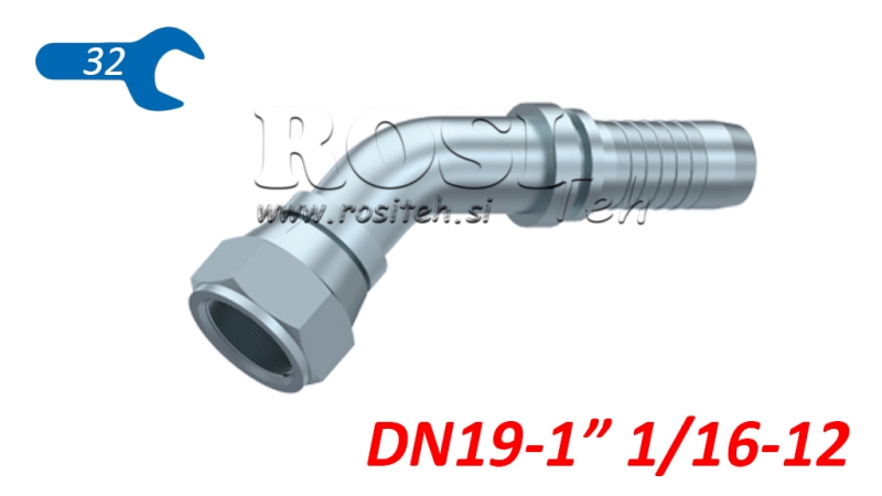 HYDRAULISK FORBINDELSE DKJ JIC74° HUN ELBOW 45° DN19-1 1/16-12