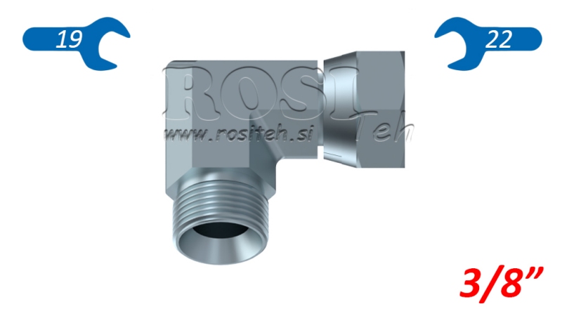 HYDRAULISK BEND 90° BSP KORT SVENDE MØTRIK-HAN 3/8