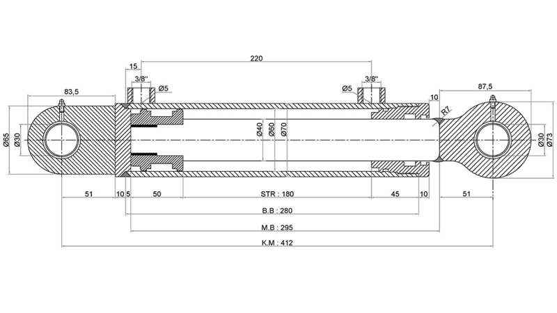 HYDRAULISK CYLINDER 60/40-180 MED OMSTILLINGSVENTIL – PLOG TIL JORDBEARBEJDNING