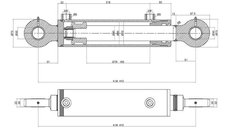 HYDRAULISK CYLINDER 60/40-165 MED OMSTILLINGSVENTIL – PLOG TIL JORDBEARBEJDNING
