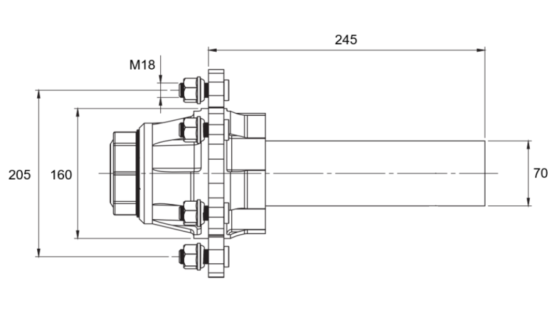 HALVAKSEL UDEN BREMSER - 3600 kg (6 SKRUER) - 245 mm